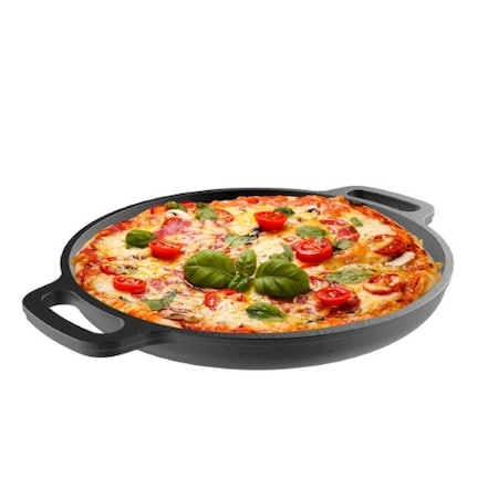 Hastings Home Cast Iron Pizza Pan, 13.25-inch Pre-Seasoned Skillet for Cooking, Baking, Grilling, Kitchen Cookware 697505DDA